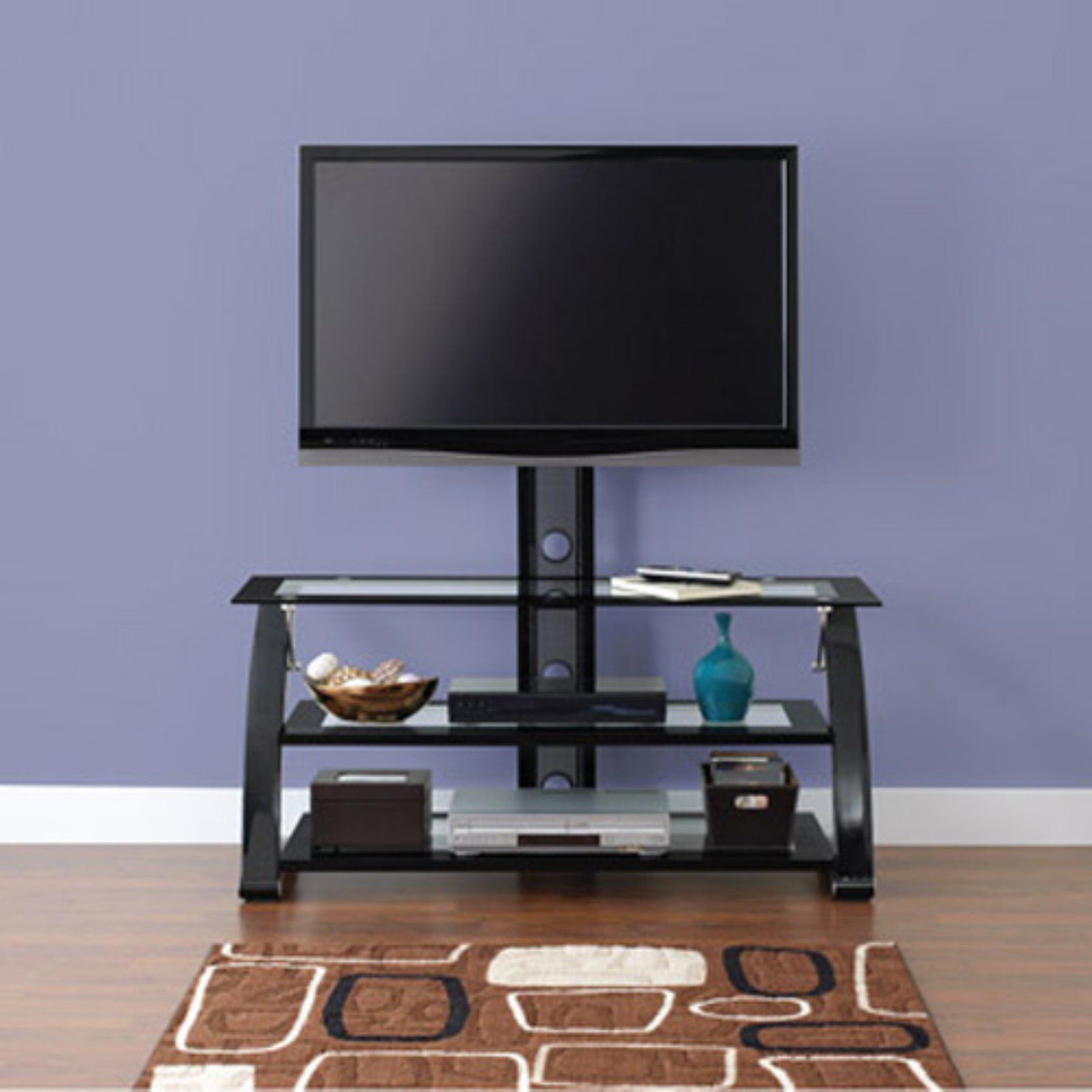 Spar Glass And Metal Tv Stand For Tvs Up To 65" – Walmart With Trendy Glass Shelves Tv Stands (Photo 4 of 10)