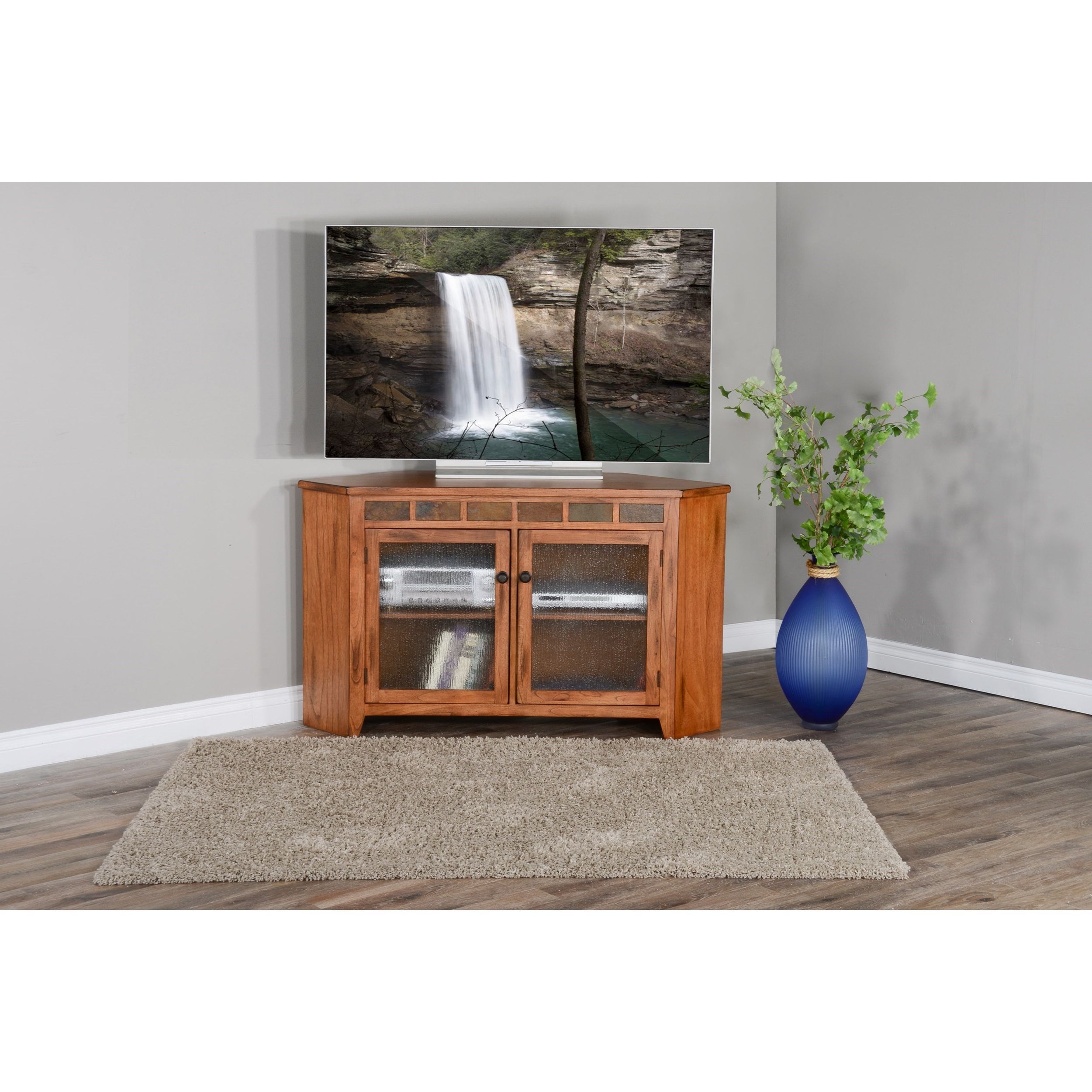 Sunny Designs Sedona 2 55" Corner Tv Stand With Glass Regarding Widely Used Modern 2 Glass Door Corner Tv Stands (View 10 of 10)