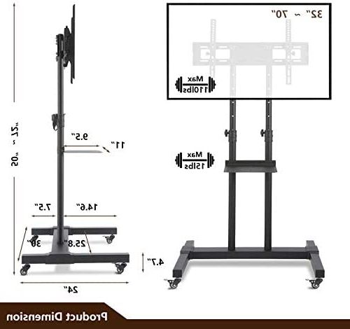 Tavr Mobile Tv Stand Rolling Tv Cart Floor Stand With In 2017 Rolling Tv Stands With Wheels With Adjustable Metal Shelf (Photo 6 of 10)