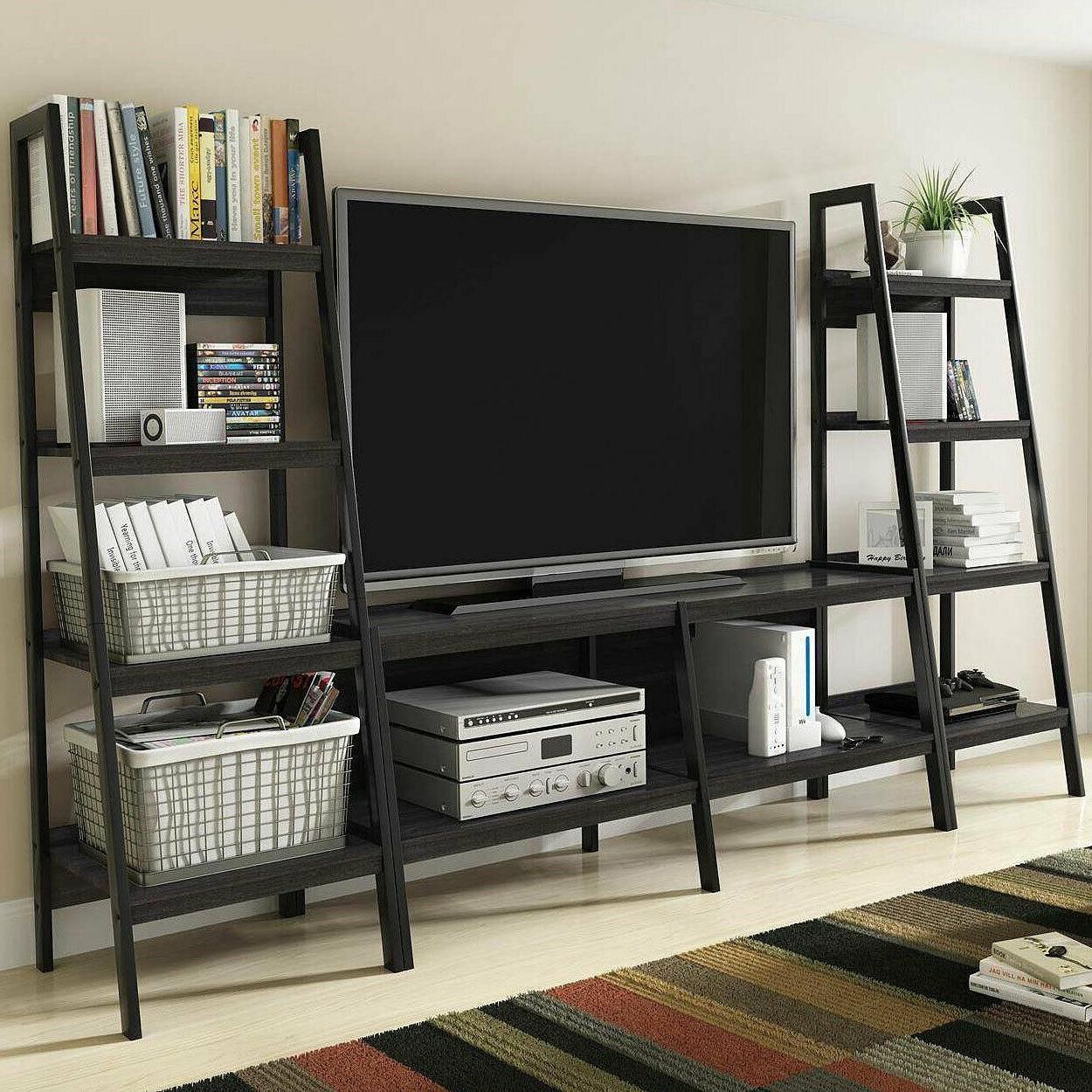 Tiva Oak Ladder Tv Stands Regarding Current Ladder Tv Stand And Bookcase Open Shelves Set, (View 2 of 10)