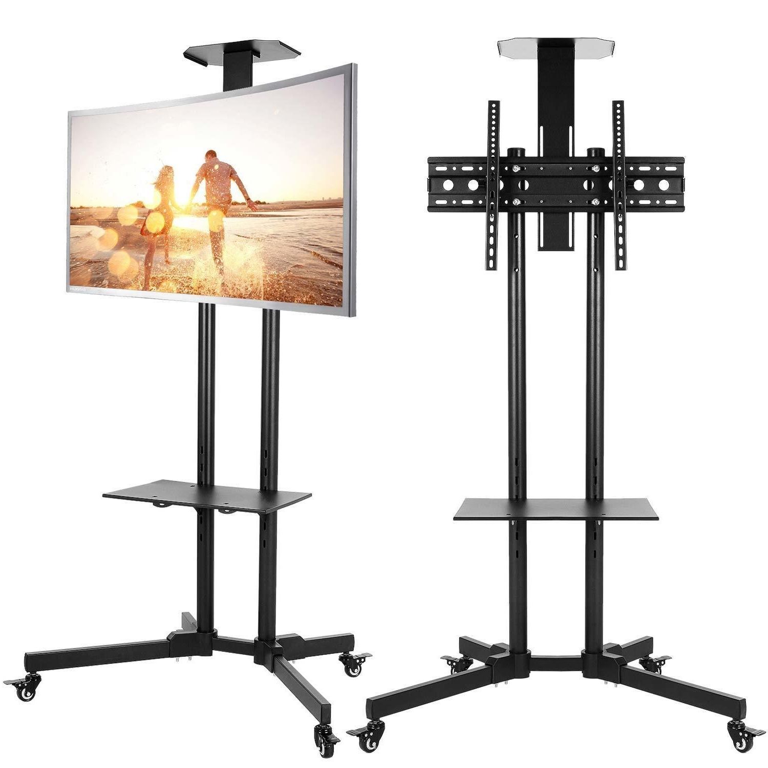 Trendy Buy Portable Tv Stand With Wheels For Lcd, Plasma Or Led With Regard To Rolling Tv Stands With Wheels With Adjustable Metal Shelf (View 4 of 10)