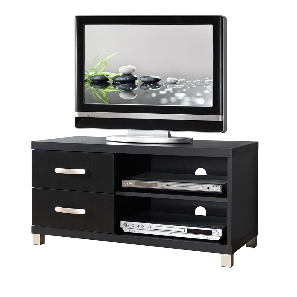 Tv Stands With Cable Management Throughout Widely Used Techni Mobili 35 In. Black Particle Board Tv Stand With 2 (Photo 2 of 10)