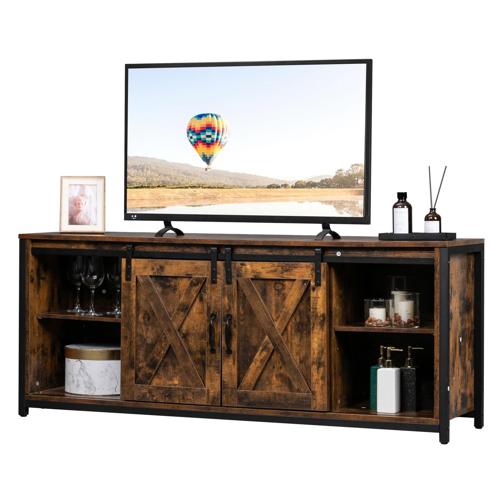 Tv Stands With Sliding Barn Door Console In Rustic Oak Throughout Best And Newest Ktaxon Sliding Barn Doors Tv Stand For 65 Inch Tv (View 5 of 10)