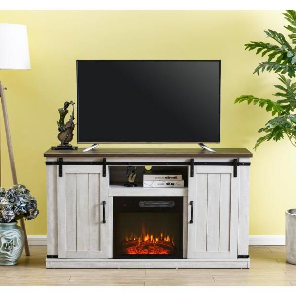 Unbranded 54 In. Saw Cut Off White Tv Stand For Tvs Up To Intended For Trendy Margulies Tv Stands For Tvs Up To 60" (Photo 24 of 25)