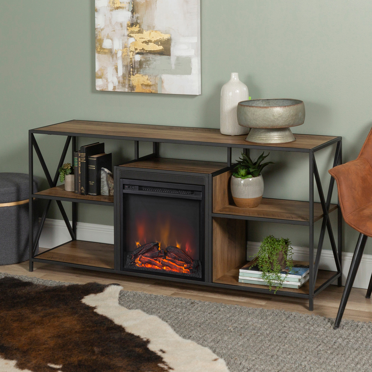 Urban Rustic Tv Stands Intended For Well Known Rustic Oak Tv Stand With Fireplace – Pier (View 4 of 10)