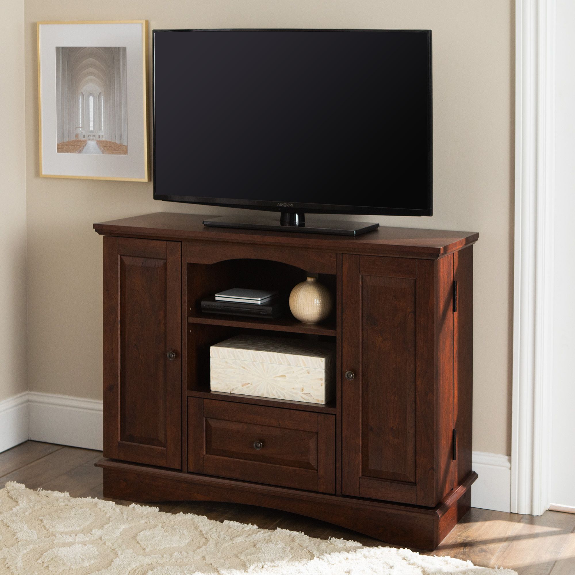 Walker Edison Traditional Tall Tv Stand For Tvs Up To 48 Throughout Popular Lionel Corner Tv Stands For Tvs Up To 48" (Photo 2 of 10)