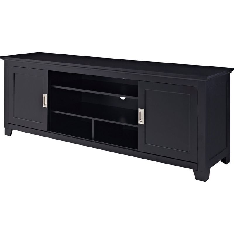 Walker Edison Wood Tv Media Storage Stands In Black Within Popular Walker Edison W70c25sdbl 70" Wood Tv Console Sliding Doors (View 10 of 10)
