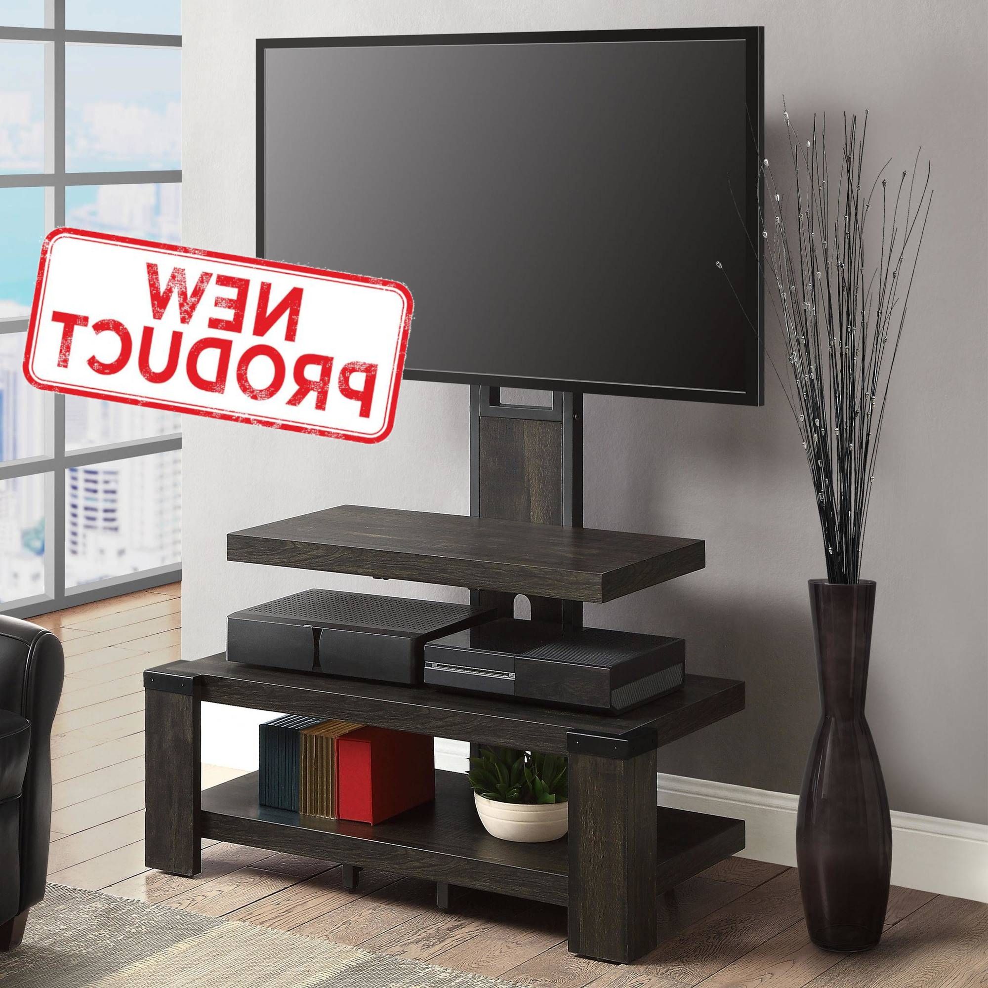 Featured Photo of 2024 Best of Whalen Shelf Tv Stands with Floater Mount in Weathered Dark Pine Finish