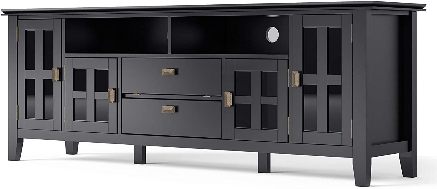 Well Known Amazon: Simpli Home Artisan Solid Wood Universal Tv With Modern Tv Stands In Oak Wood And Black Accents With Storage Doors (View 1 of 10)