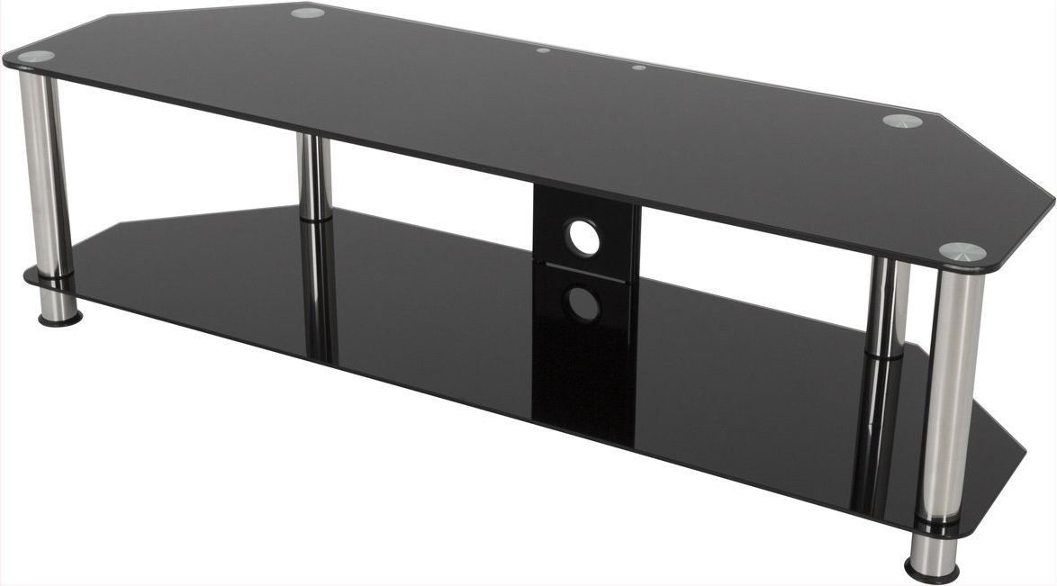 Well Known Avf Sdc1400cm Universal Black Glass And Chrome Legs Tv Pertaining To Glass Shelves Tv Stands For Tvs Up To 50" (Photo 7 of 10)