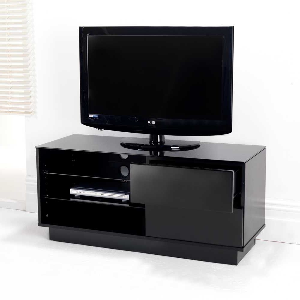 Well Known Glass Shelves Tv Stands For Black Gloss Two Drawer Glass Shelf Lcd Plasma Tv Stand (Photo 9 of 10)