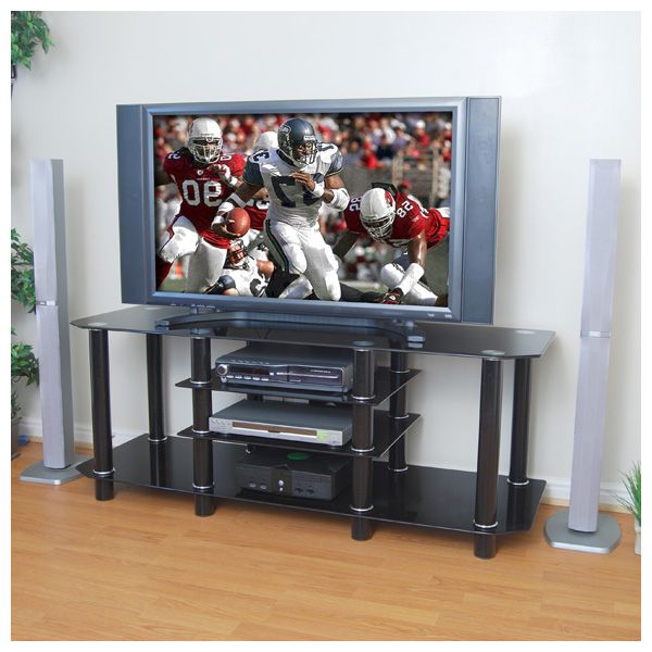 Well Known Glass Shelves Tv Stands For Tvs Up To 60" Pertaining To 60 Inch Glass Tv Stand In Black (View 6 of 10)