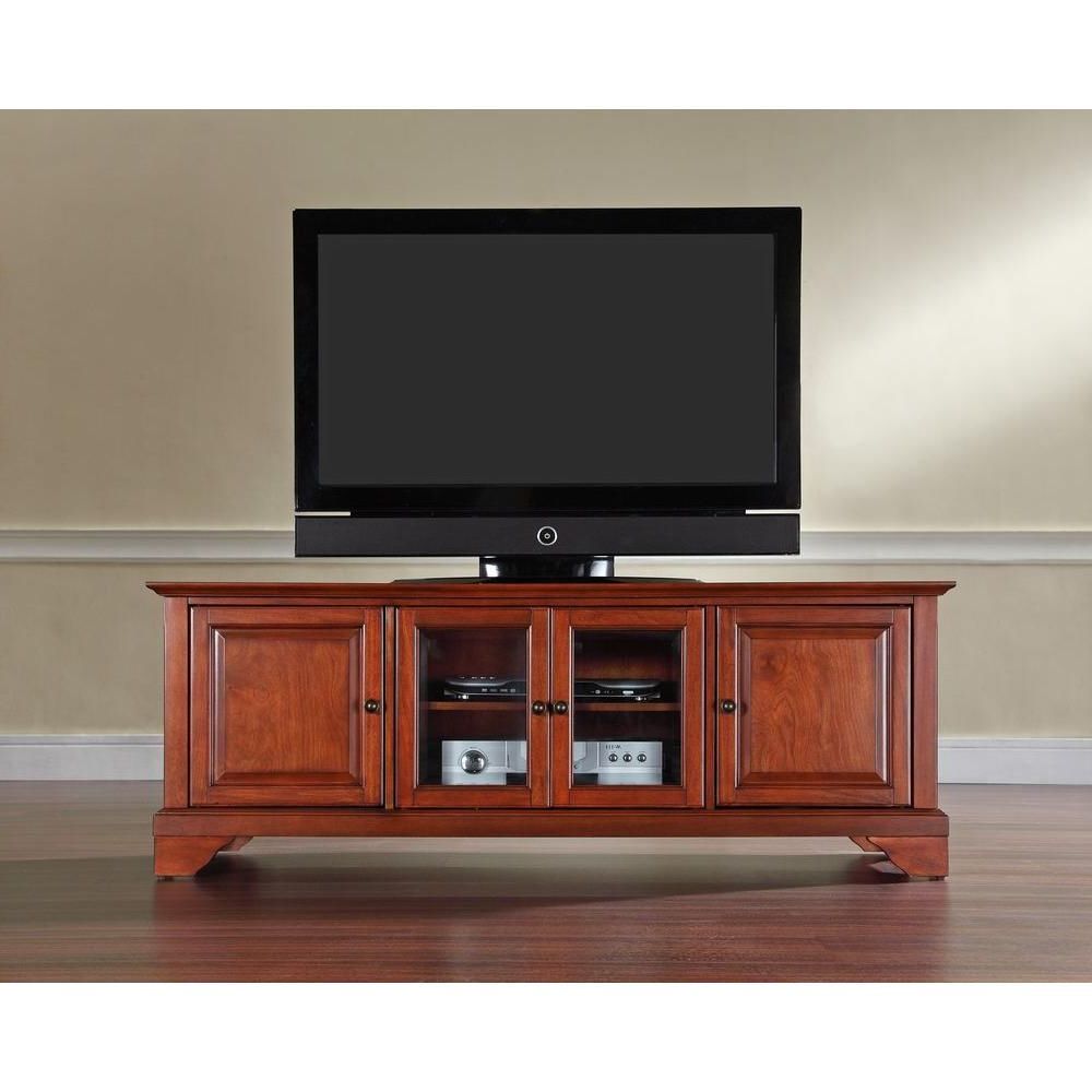 Well Known Glass Shelves Tv Stands For Tvs Up To 60" Throughout Crosley Lafayette 60 In. Cherry Wood Tv Stand Fits Tvs Up (Photo 9 of 10)