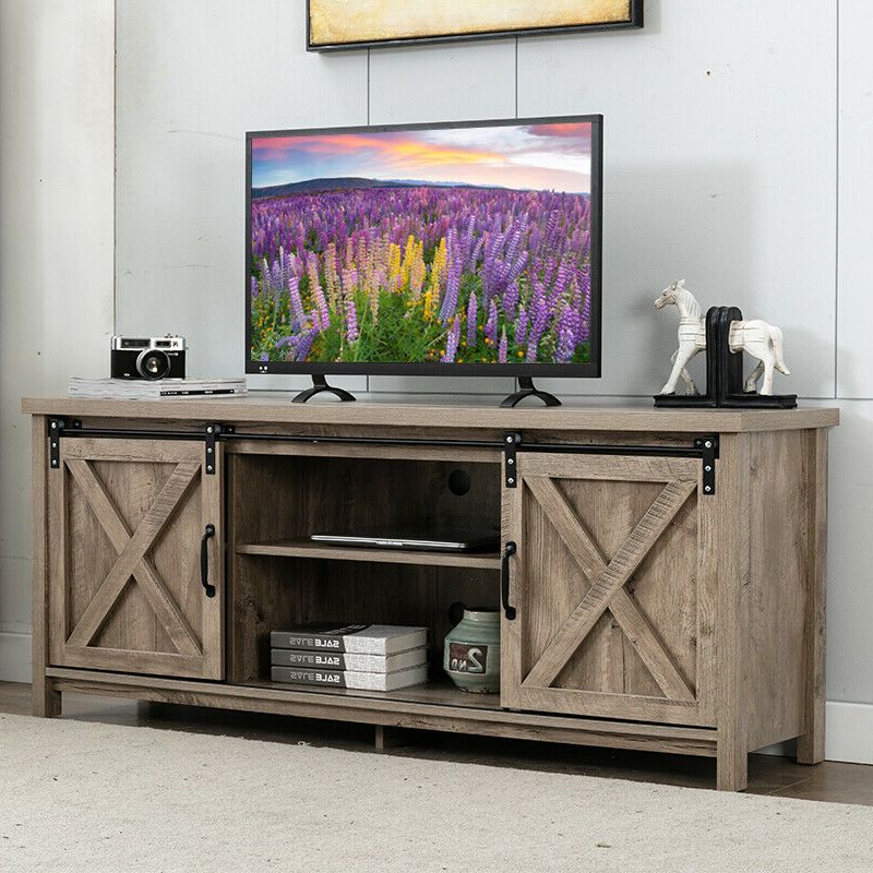 Well Known Oak Wood Tv Stand For 65 In Tv Farmhouse Sliding Barn Door Throughout Tv Stands With Sliding Barn Door Console In Rustic Oak (View 7 of 10)