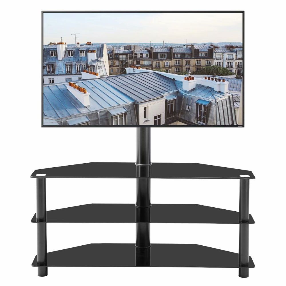 Well Known Rfiver Modern Black Floor Tv Stands Within Vik Tech Modern Floor Tv Stand For Tvs Up To 32 65" Wide (Photo 6 of 10)