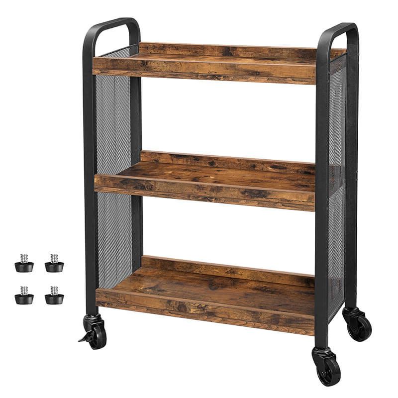 Well Known Serving Cart On Wheels, Narrow Kitchen Trolley, Industrial For Large Rolling Tv Stands On Wheels With Black Finish Metal Shelf (View 2 of 10)