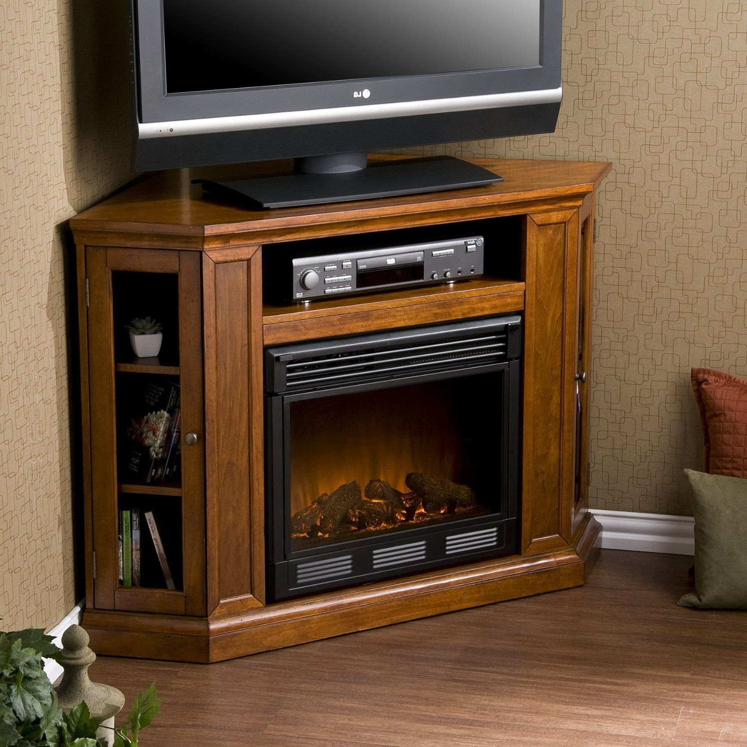 Well Liked Compton Ivory Corner Tv Stands For Sei Claremont Media Console Corner Fireplace Tv Stand In (Photo 17 of 25)