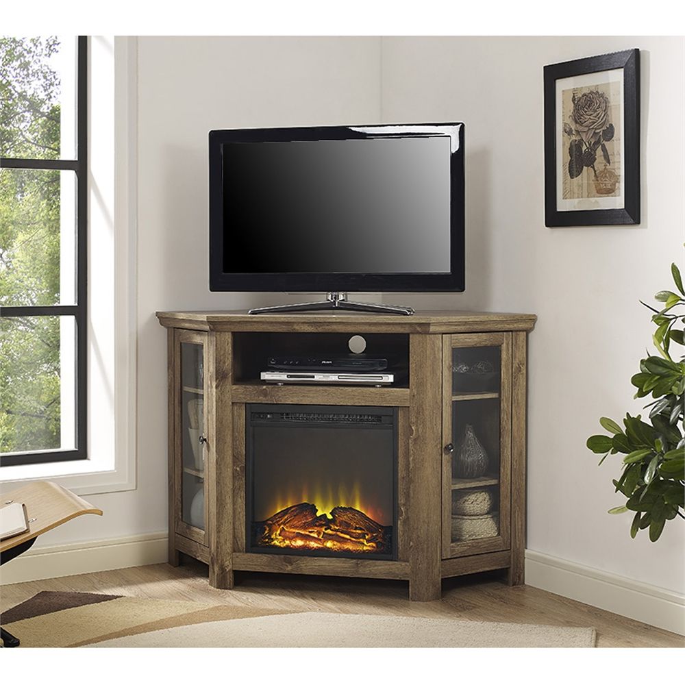Wide Tv Stands Entertainment Center Columbia Walnut/black With Regard To Well Liked 48" Corner Fireplace Tv Stand – Barnwood (View 4 of 10)