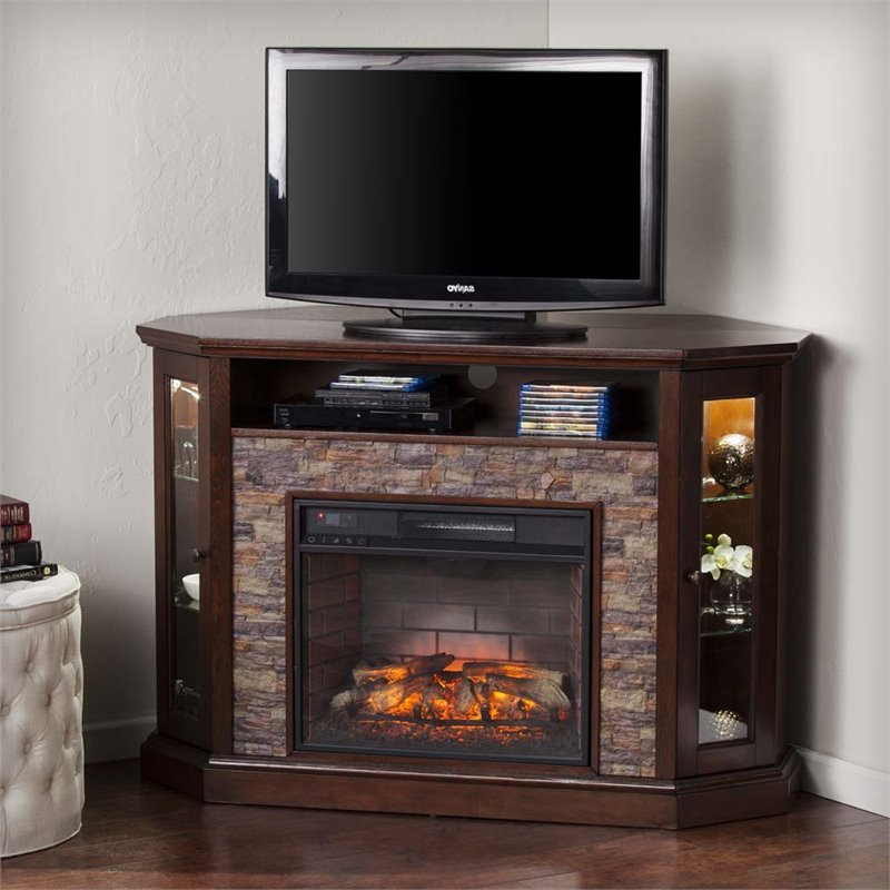 Widely Used Electric Fireplace Tv Stands With Shelf For Southern Enterprises Redden Corner Electric Fireplace Tv (View 6 of 10)