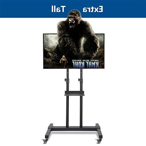Widely Used Rfiver Modern Tv Stands Rolling Wheels Black Steel Pole With Regard To Tv Cart With Tilt Mount And Locking Wheels For Most 37" 80 (Photo 3 of 10)