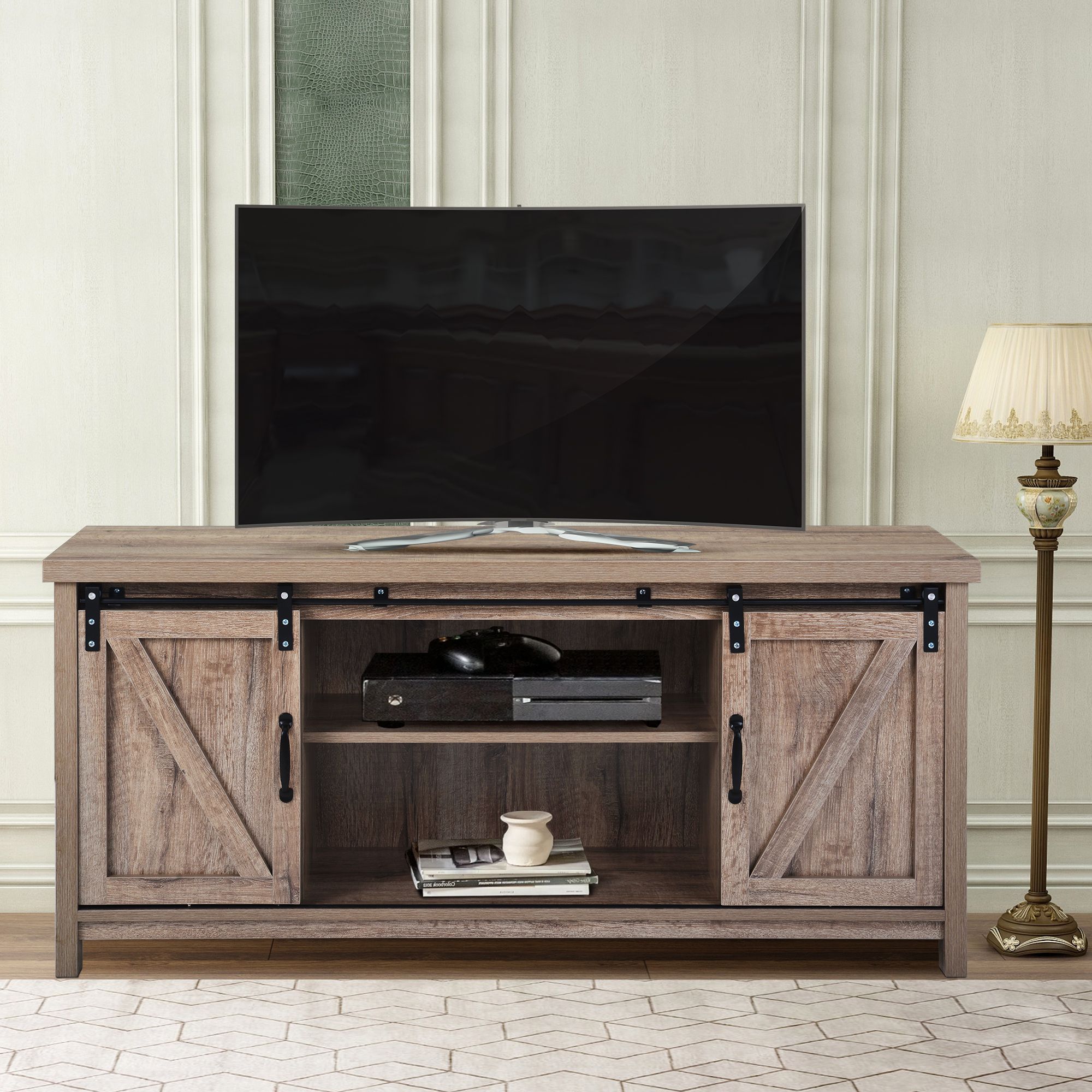 Wood Tv Stand, Modern Corner Tv Table Stands, Rustic Style Throughout Most Current Modern 2 Glass Door Corner Tv Stands (View 3 of 10)