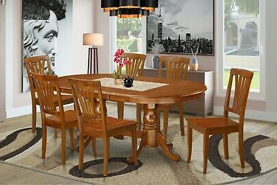7pc Oval Dinette Kitchen Dining Set Table W/ 6 Wood Seat Intended For Newest Brown Dining Tables (View 6 of 10)