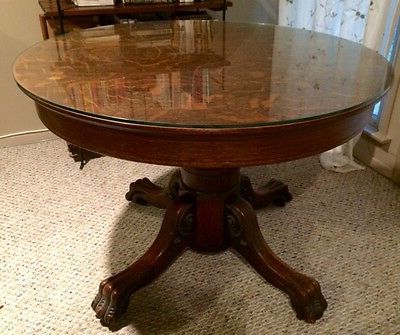 Antique Claw Foot Tiger Oak Dining Table With Glass Top Within Well Liked Antique Oak Dining Tables (View 6 of 10)