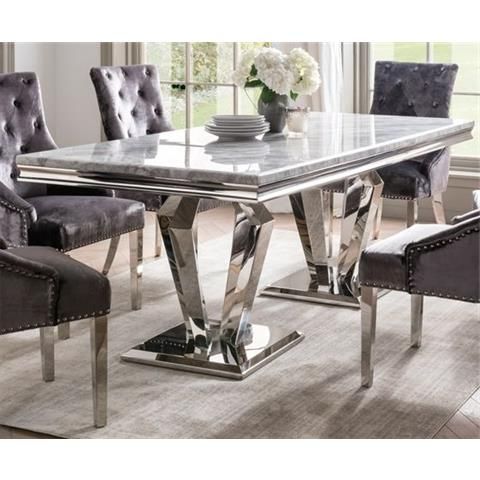 Arturo 160cm Grey Marble And Stainless Steel Chrome Dining With Favorite Gray Dining Tables (View 4 of 10)