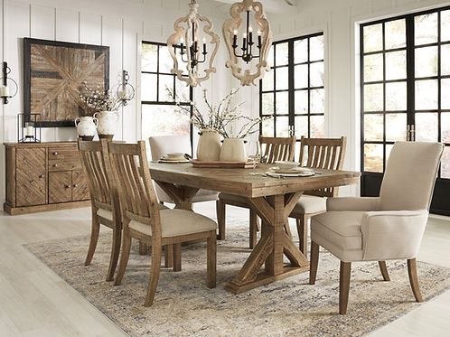 Brown Dining Tables In Favorite Grindleburg Light Brown Dining Table & 6 Side Chairs (View 2 of 10)
