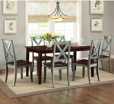 Farmhouse Dining Table Set Rustic Country Kitchen 7 Piece Inside 2020 Brown Dining Tables (View 4 of 10)