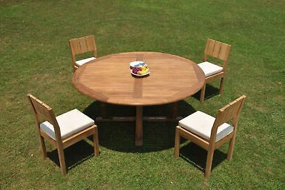 Favorite Dsvr A Grade Teak 5pc Dining Set 72" Round Table 4 Armless Inside Reclaimed Teak And Cast Iron Round Dining Tables (View 6 of 10)