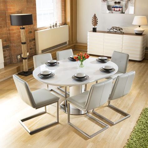 Most Recently Released Extending Round Oval Dining Table Set White Gloss + 6 Ice Inside Glossy Gray Dining Tables (View 8 of 10)