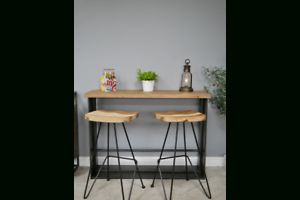 Popular Modern Urban Solid Wood And Metal Industrial Bar Table For Round Hairpin Leg Dining Tables (View 4 of 10)