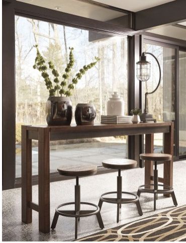 Torjin Brown And Gray Long Counter Height Dining Room Set Inside 2019 Light Brown Round Dining Tables (View 7 of 10)