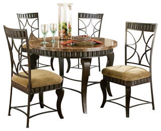 Trendy Silver Dining Tables Throughout Steve Silver Hamlyn 5 Piece Marble Top 44 Inch Round (View 6 of 10)