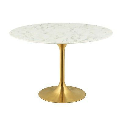 Tulip 47" Round Artificial Marble Top Dining Table Gold Intended For 2019 Gold Dining Tables (View 4 of 10)