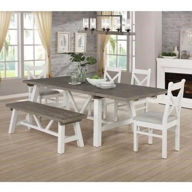 White And Black Dining Tables Within 2020 Extendable Wood Dining Table In White & Grey Wash With  (View 1 of 10)