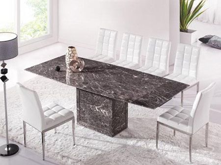 White And Black Dining Tables Within Well Known Zeus Brown Grey Marble Extending Dining Table And 8 White (View 3 of 10)