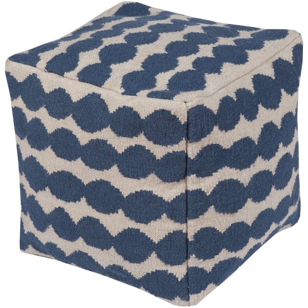 20 Inch Wool/cotton Square Pouf (dark Blue) (View 9 of 10)