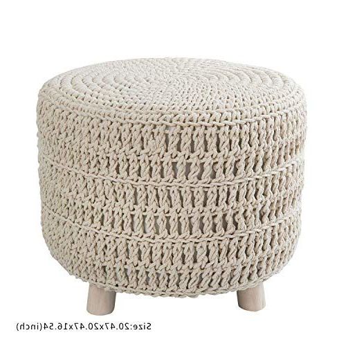 2017 Adeco 20 Inches Knitted Cotton Pouf With Legs, Floor Ottoman, Cream Intended For Navy Cotton Woven Pouf Ottomans (View 8 of 10)