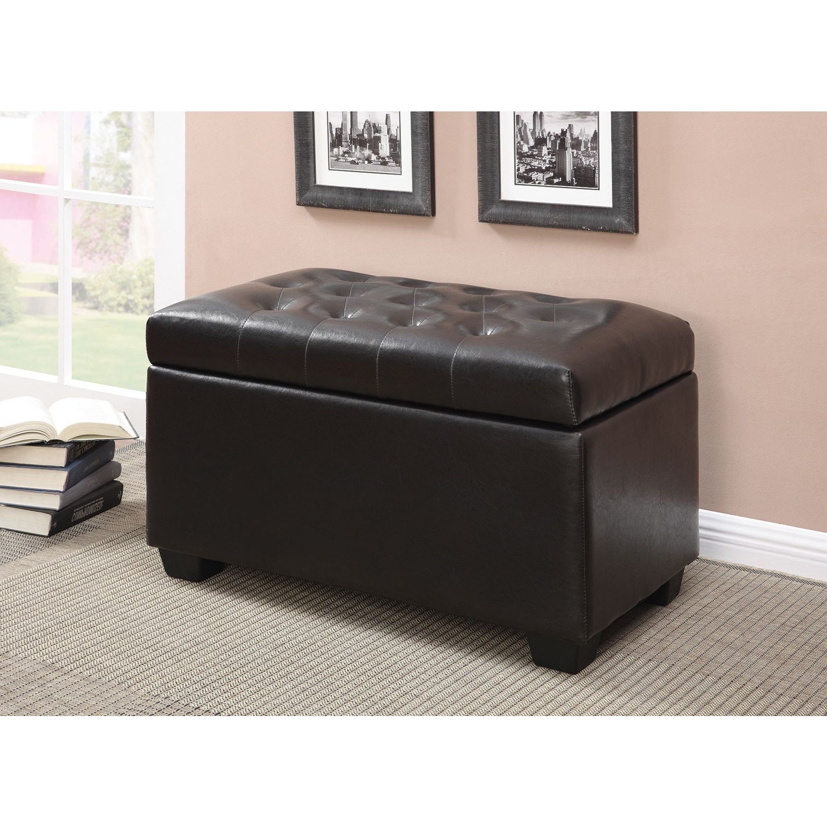 2017 Brown And Gray Button Tufted Ottomans Intended For Coaster Company Dark Brown Button Tufted Storage Ottoman Black 36" X  (View 5 of 10)