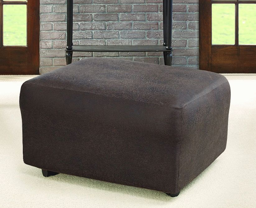 2017 Stretch Faux Leather Ottoman Slipcover Regarding Weathered Silver Leather Hide Pouf Ottomans (View 8 of 10)