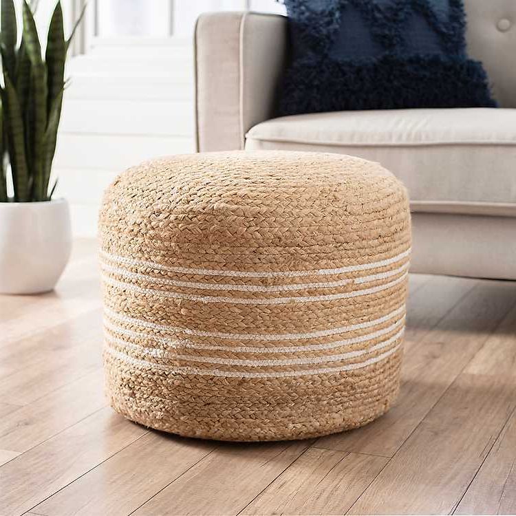 2017 White Jute Pouf Ottomans For Round Braided Jute Stripe Pouf From Kirkland's (View 10 of 10)