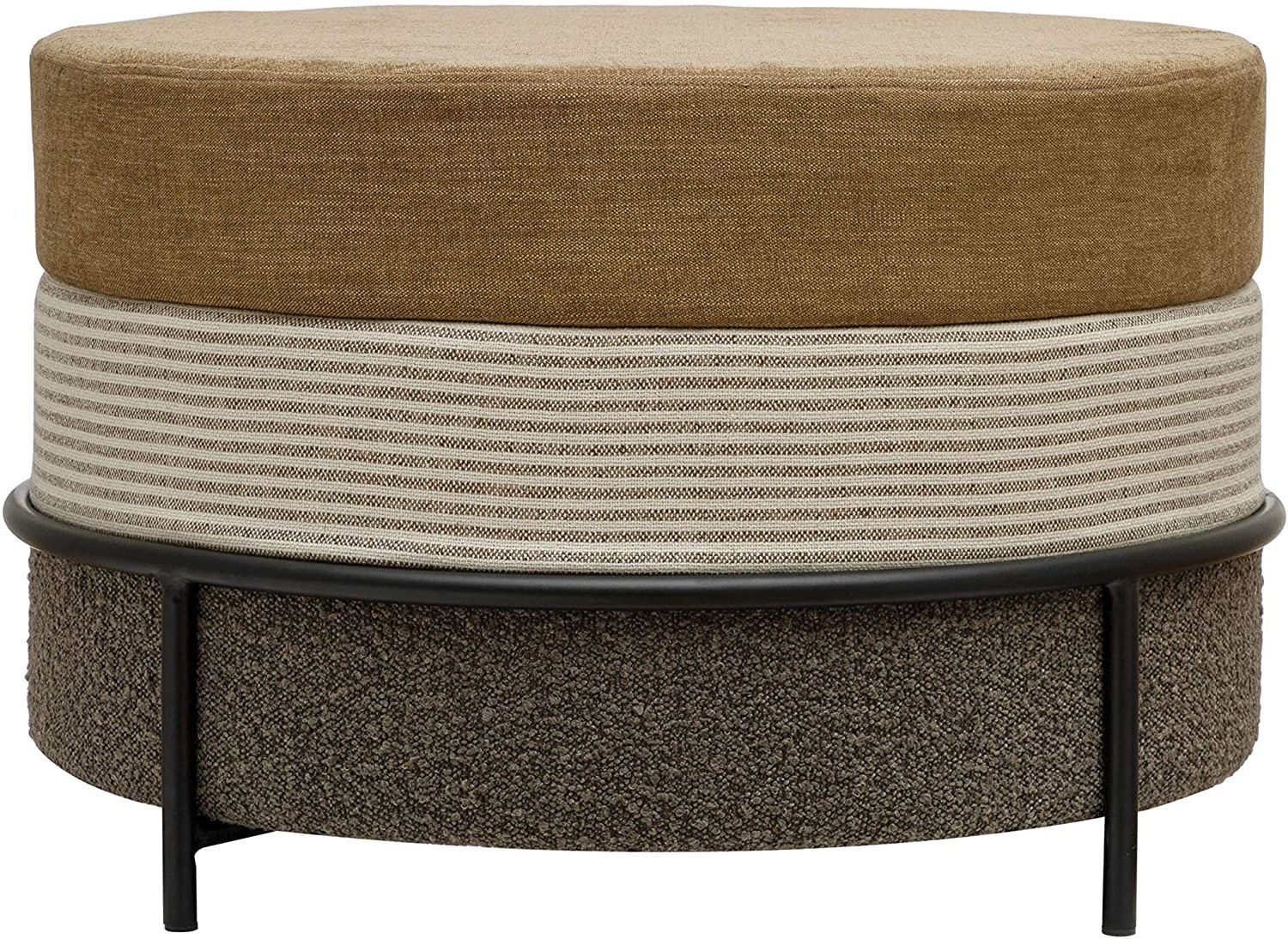 2018 Amazon: Bloomingville Mdf & Fabric Upholstered Ottoman With Black Pertaining To Black Fabric Ottomans With Fringe Trim (View 1 of 10)