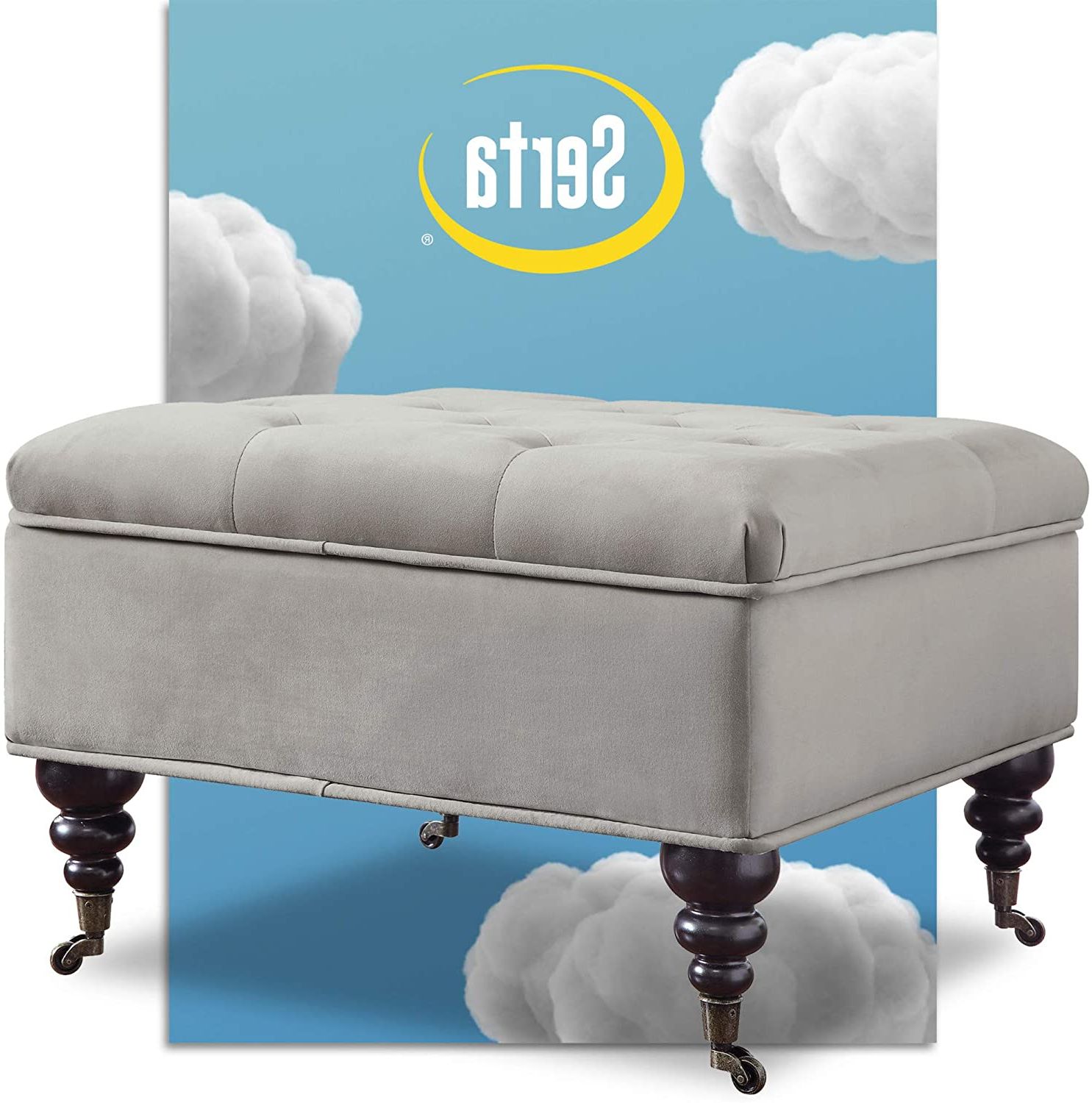 2018 Amazon: Serta Abbot Square Tufted Ottoman With Storage Space, Built In Light Gray Tufted Round Wood Ottomans With Storage (View 3 of 10)