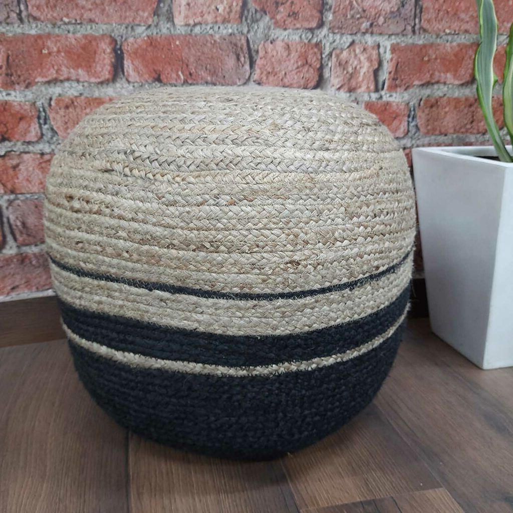 2018 Black Jute Pouf Ottomans Intended For Avioni Home  Hand Braided Natural Jute Pouf With Black Base  Filled (View 3 of 10)