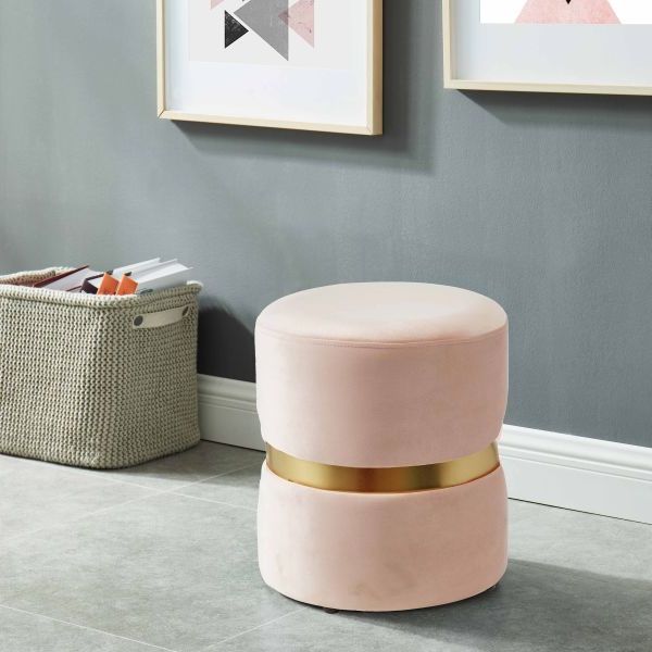 2018 Cream Velvet Brushed Geometric Pattern Ottomans For Violet Round Ottoman In Blush Pink (View 2 of 10)