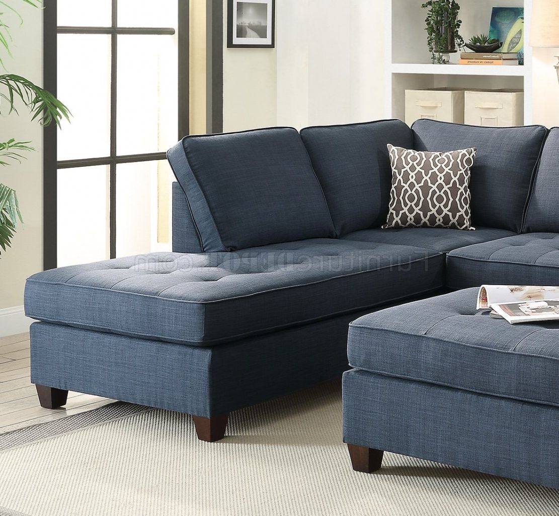 2018 Dark Blue Fabric Banded Ottomans With F6989 Sectional Sofa In Dark Blue Fabricboss (View 9 of 10)