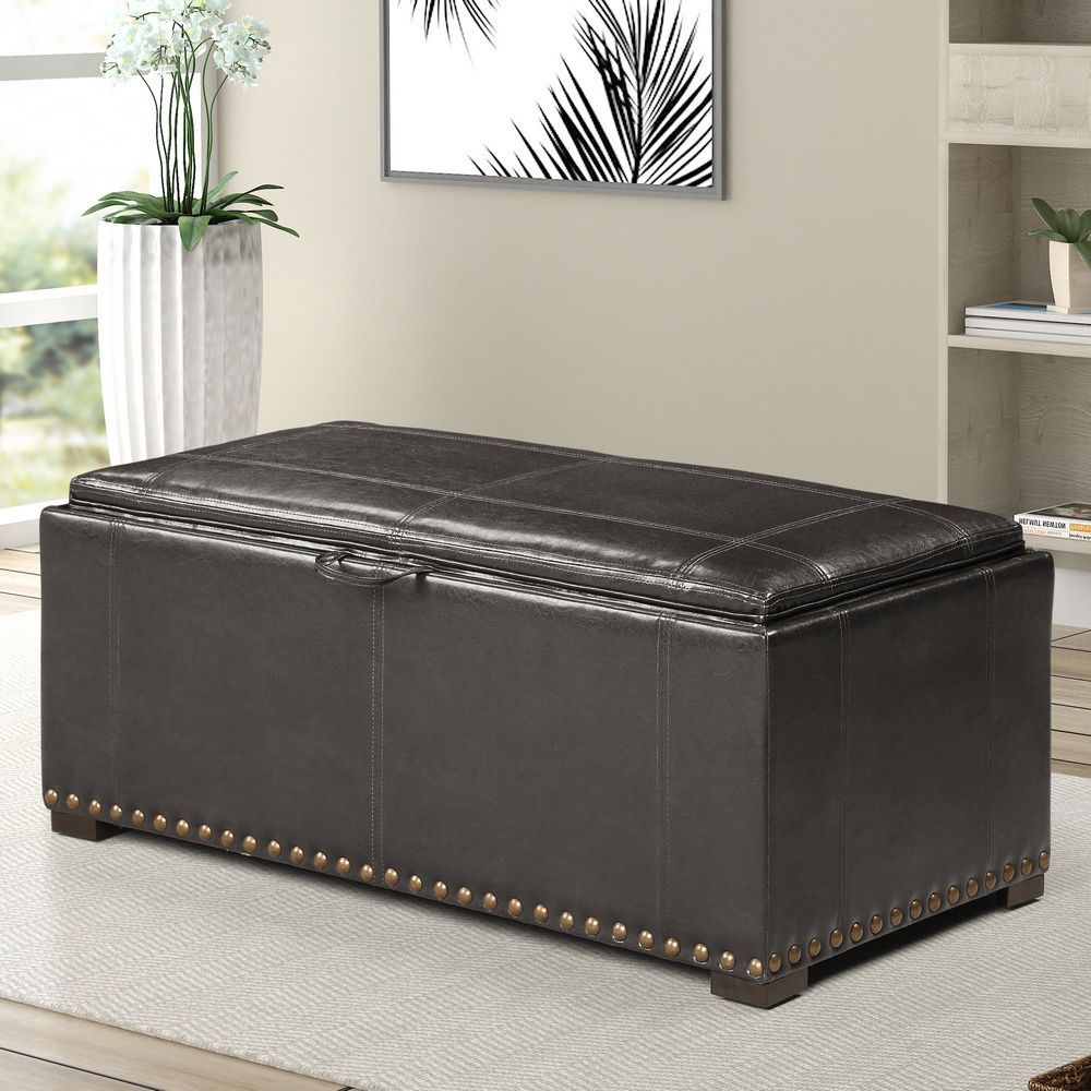2018 Hettie Black Faux Leather Storage Bench With 2 Ottomansac Pacific Regarding Black Faux Leather Ottomans With Pull Tab (View 7 of 10)