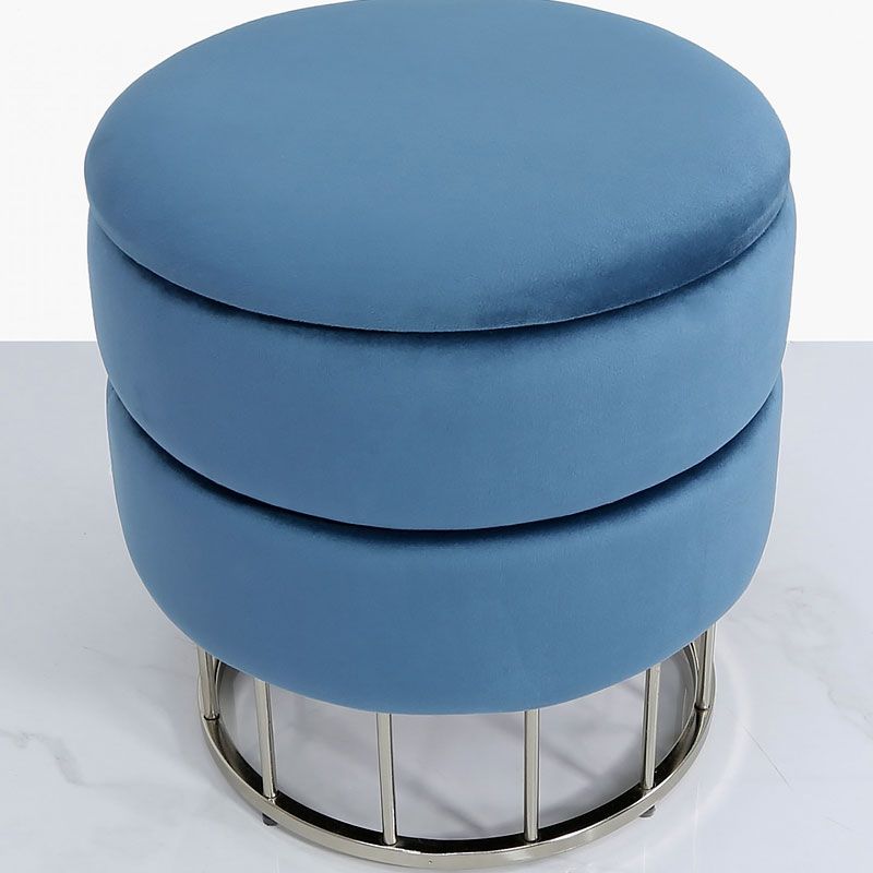 2018 Pouf Textured Blue Round Pouf Ottomans Throughout Prussian Blue Velvet And Stainless Steel Round Storage Ottoman Stool (View 7 of 10)